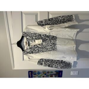 Tory Burch White and Black Embroidered Long Sleeve Top Size